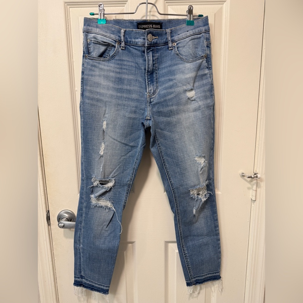 Express Light Blue Distressed Boyfriend Jeans